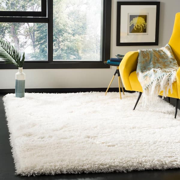 Flokati Shag 3 ft. x 3 ft. Square Ivory Solid Color Gradient Area Rug