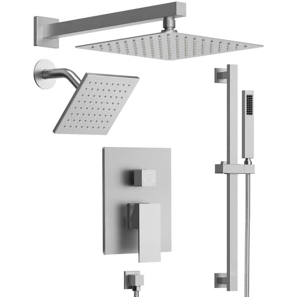 3 in. 1 Shower Faucet with Valve, 3-Spray Features, Dual Fixed and Handheld 10 in. Shower Head 2.5 GPM Brushed Nickel