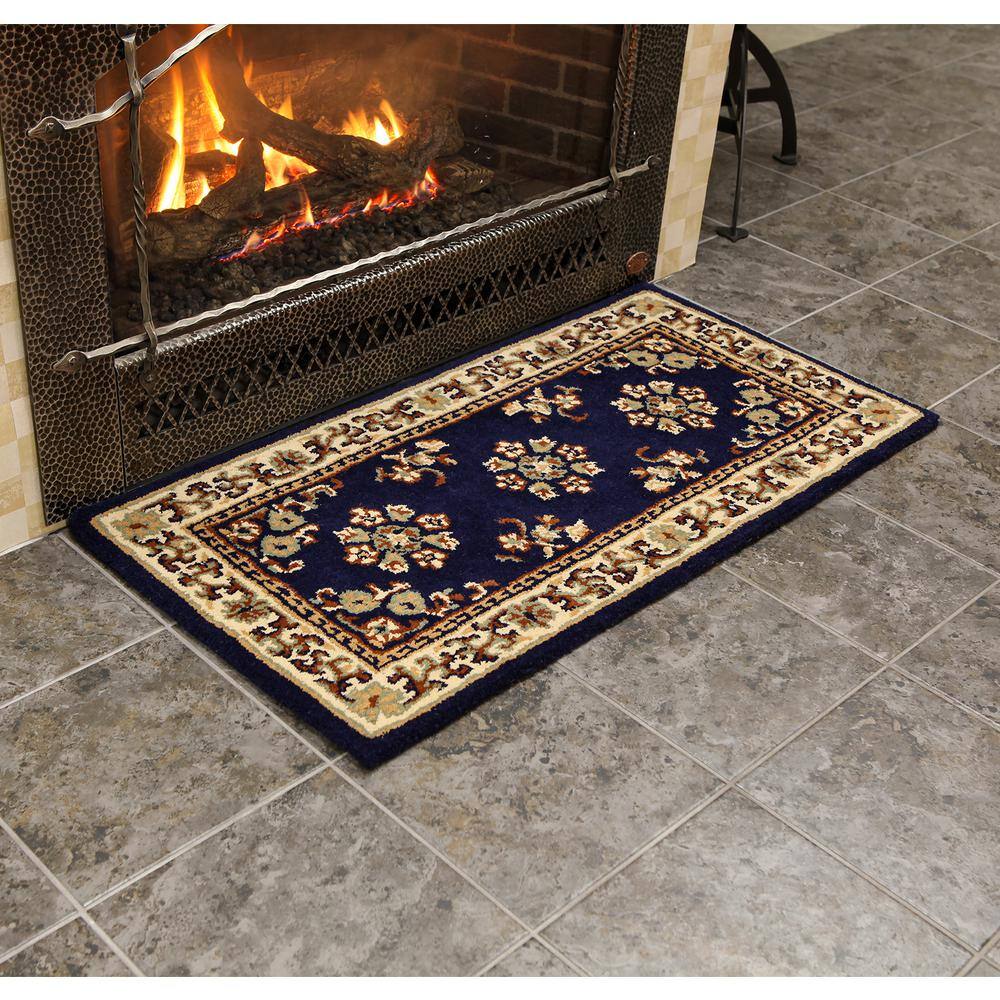 Blue Oriental Wool Rectangular Hearth Rug