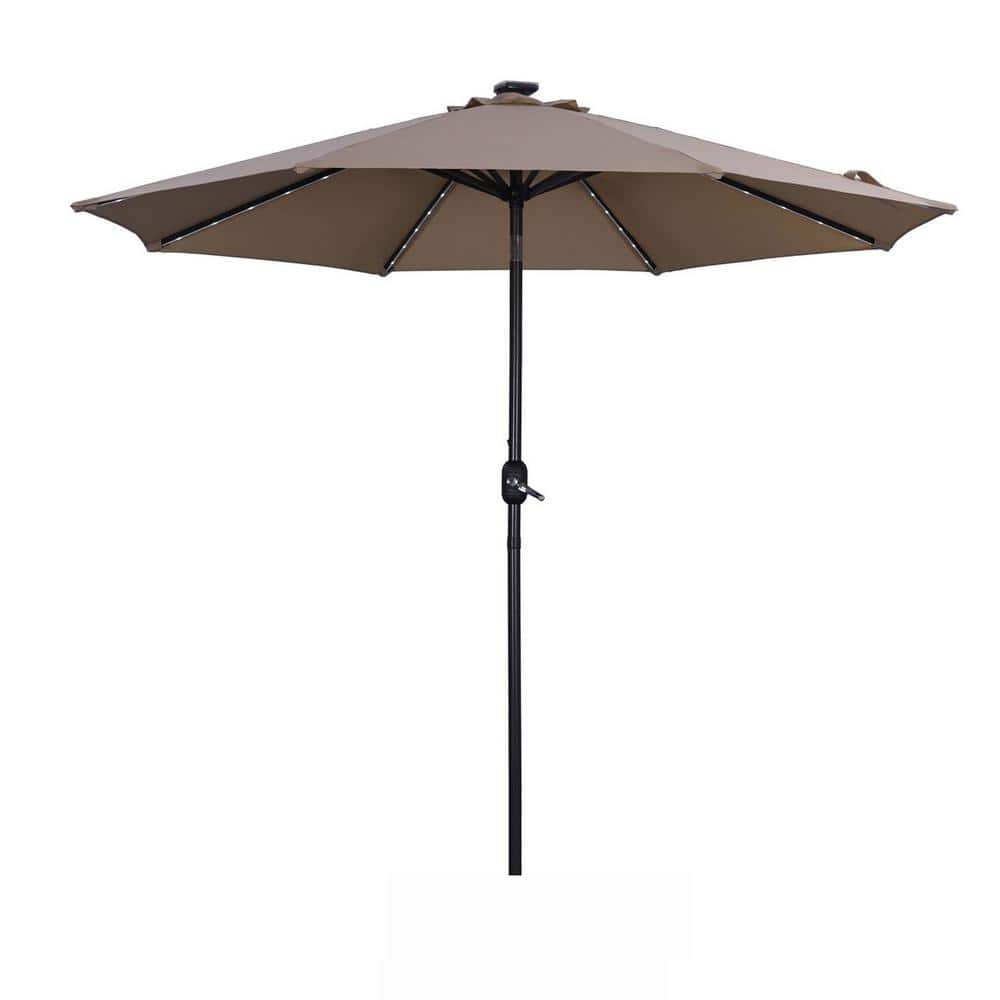 9 ft. Aluminum Market Solar Lighted Patio Umbrella in Taupe