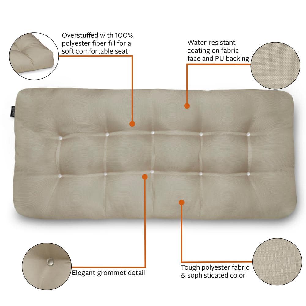 Beige Overstuffed Water-Resistant Outdoor Bench Cushion, 54" x 18"