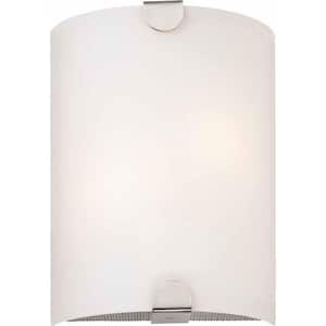 Esprit 2-Light Indoor Brushed Nickel Wall Mount or Wall Sconce with White Glass Half Cylinder Shade