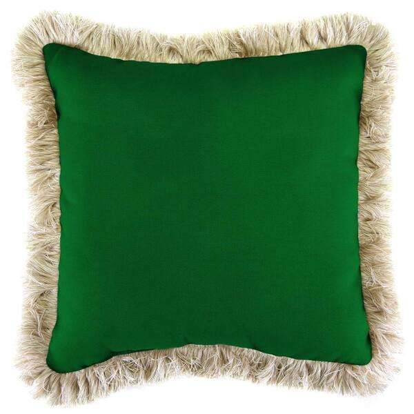 Jordan Manufacturing Sunbrella Canvas Forest Green Square Outdoor Throw Pillow with Canvas Fringe