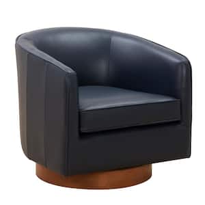 Taos Midnight Blue Top Grain Leather Swivel Accent Chair