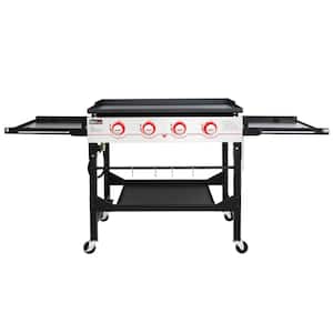 36 in. 4-Burner Propane BBQ Grill in Black Flat Top Gas Griddle with Top Cover Lid, for Large Outdoor Camping