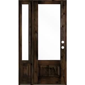 50 in. x 96 in. Farmhouse Knotty Alder Left-Hand/Inswing 3/4 Lite Clear Glass Black Stain Wood Prehung Front Door w/LSL