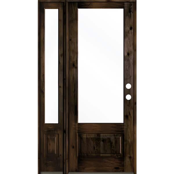 Krosswood Doors 50 in. x 96 in. Farmhouse Knotty Alder Left-Hand/Inswing 3/4 Lite Clear Glass Black Stain Wood Prehung Front Door w/LSL