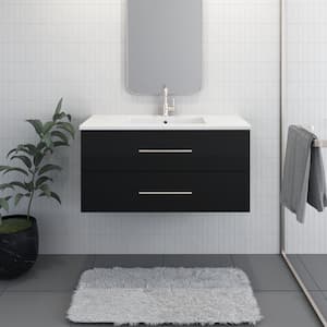Napa 42 in. W x 20 in. D Single Sink Bathroom Vanity Wall Mounted in Glossy Black with Acrylic Integrated Countertop