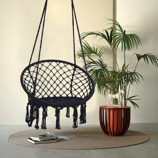 2.6 ft. Portable Hammock Chair in Black