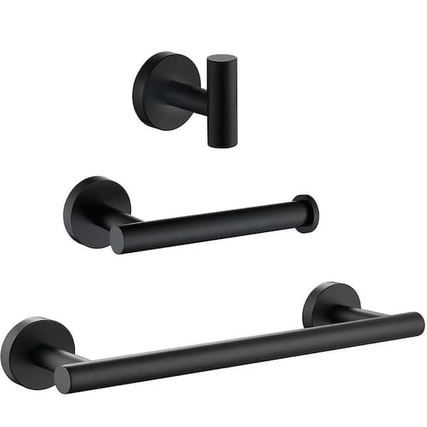 Porter 3-Piece Bath Hardware Set with Towel Hook and Toilet Paper Holder and 12 in. Towel Bar in Stainless Steel Black