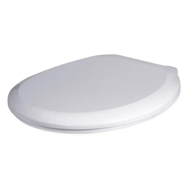 Round Molded Wood, Adjustable Hinge Front Toilet Seat in White 15-1/4 in. x 13-3/4 in. x .67 in.