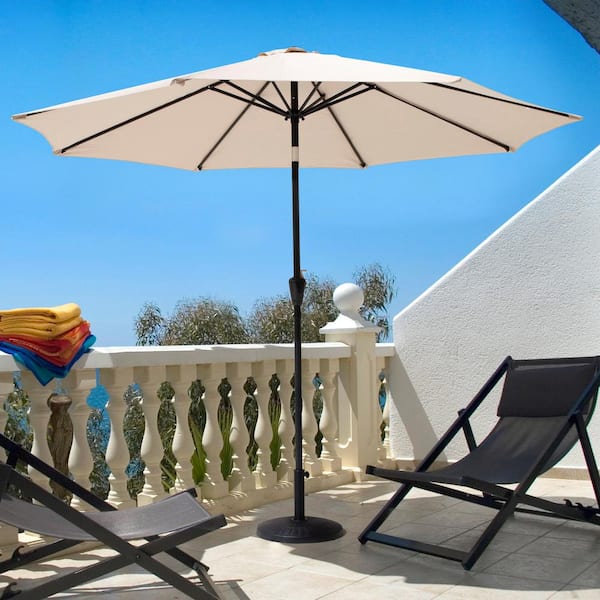 7.5 ft. Aluminum Market Crank and Tilt Outdoor Patio Umbrella with Base in Beige