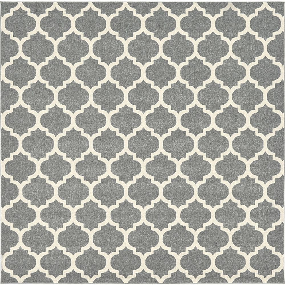 Elegant Dark Grey Trellis Square Washable Rug
