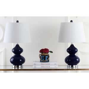 Eva 24 in. Navy Double Gourd Glass Table Lamp with Off-White Shade (Set of 2)