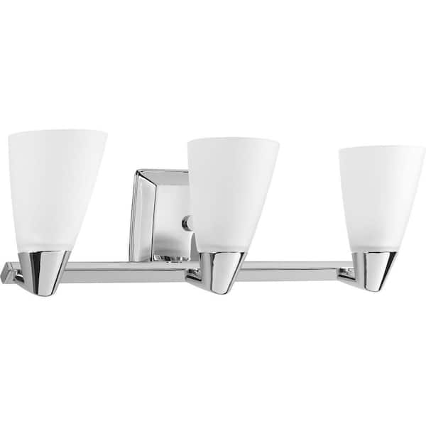 Progress Lighting Rizu Collection 3-Light Polished Chrome Vanity Light with Etched Glass Shades