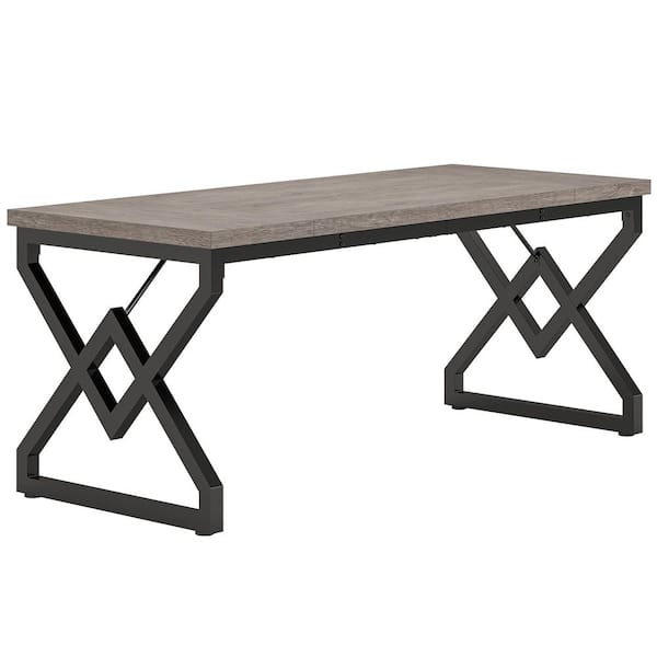 Capen 63" Rectangle Gray Black Wood Computer Desk Industrial Farmhouse Office Workstation Simple Modern Thickened Metal