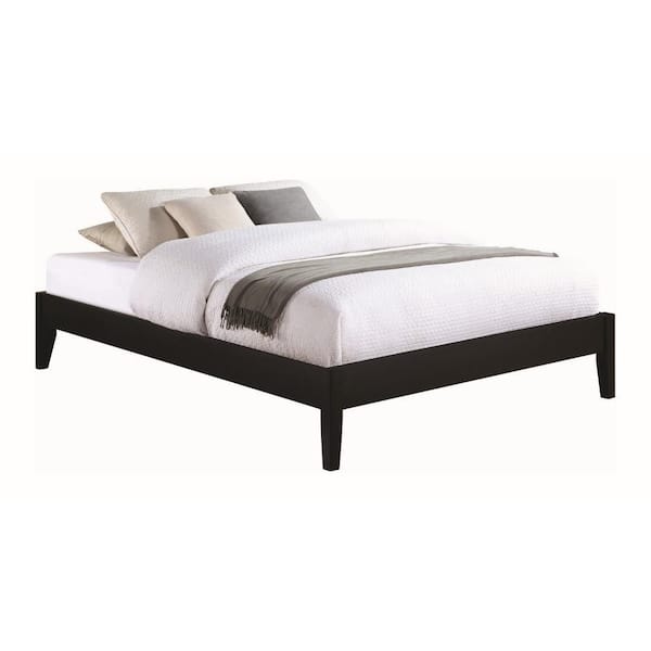 Benjara Cavi Black Wood Frame King Size Platform Bed with Low Profile Tapered Legs