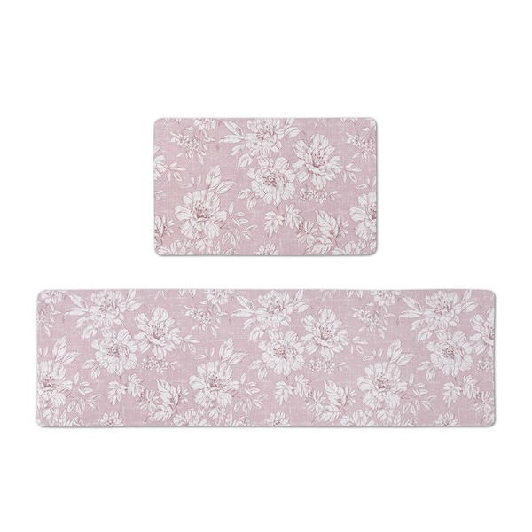 Pink Iris Floral 17.5 in. x 60 in. /17.5 in. x 28 in. Anti-Fatigue Wellness Mat