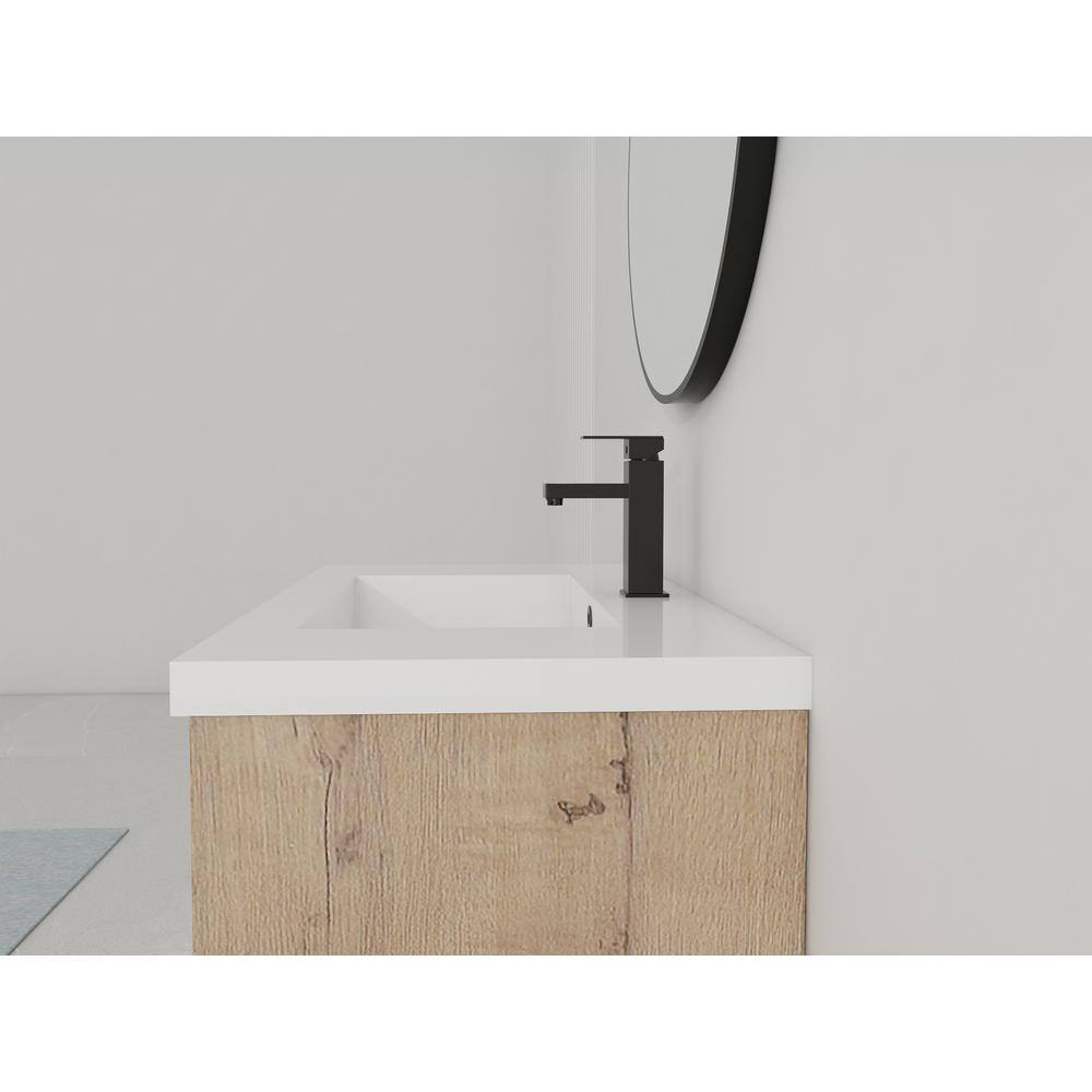 Natural Wood Brown Wall-Mount Vanity with White Gel-Coat Top