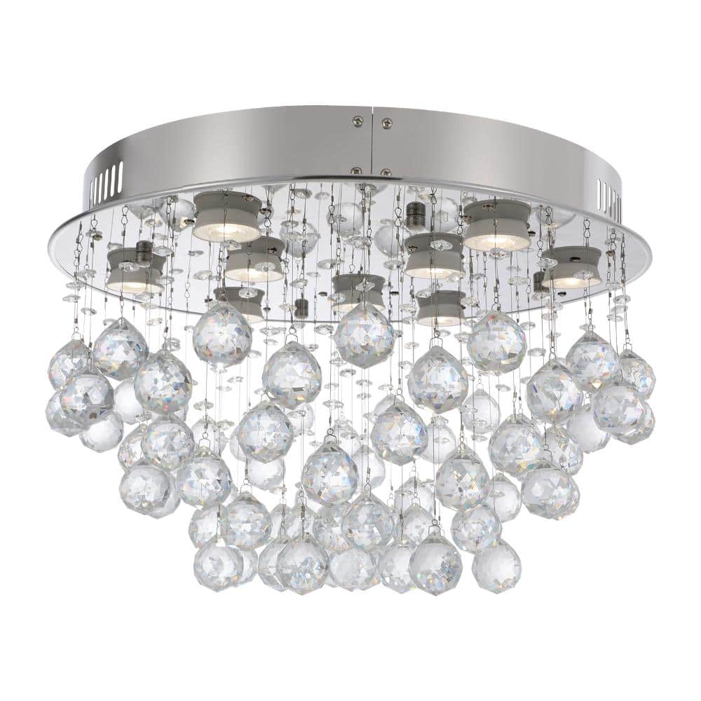 OUKANING 19.7 in. 9-Light Silver Modern Crystal Semi-Flush Mount