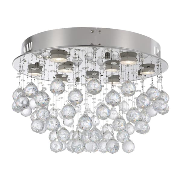 OUKANING 19.7 in. 9-Light Silver Modern Crystal Semi-Flush Mount