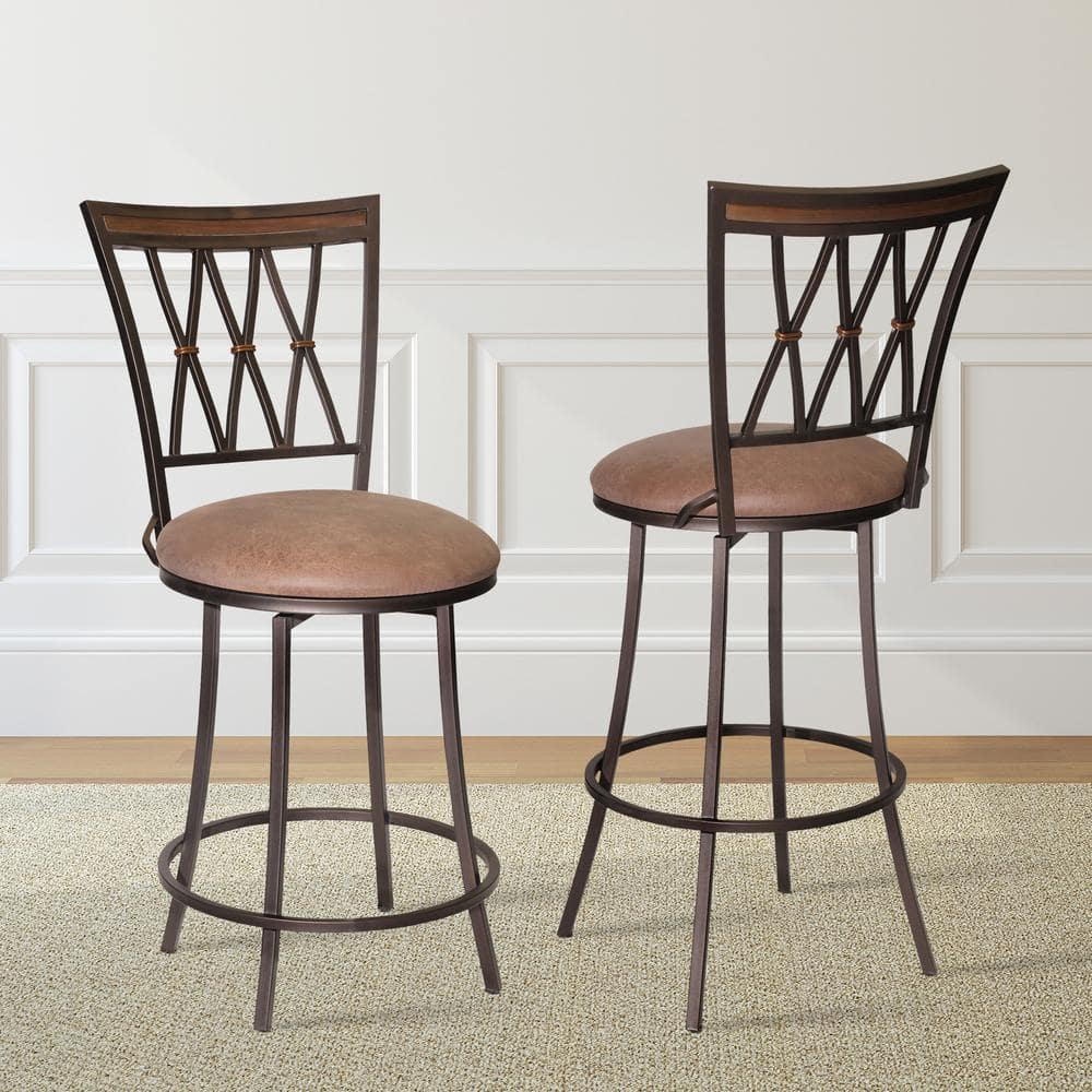 Sedona 24" Brown Leather Swivel Counter Stool with Metal Frame
