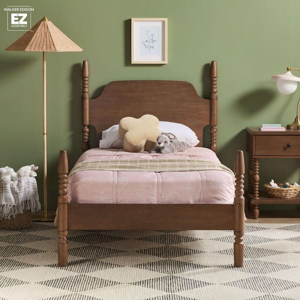 Walker Edison Furniture Company Modern Farmhouse Easy Assembly Dark Brown Solid Wood Twin Platform Bed with Spindle Detailing