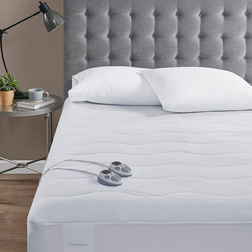Full White Plush Heated Mattress Pad with 10 Heat Settings