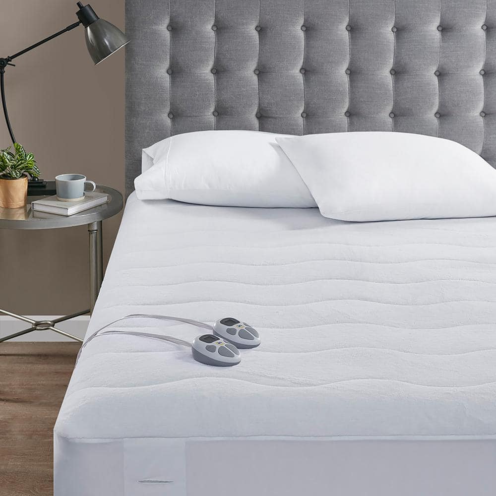 California King White Plush Heated Mattress Pad