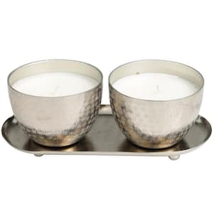 Silver Campfire Scented Grid Patterned 10 oz. 1-Wick Candle with White Wax (Set of 2)