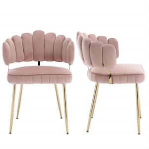 Modern Pink Velvet Woven Accent Dining Chairs with Gold Metal Legs (Set of 2)