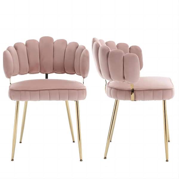 HOMEFUN Modern Pink Velvet Woven Accent Dining Chairs with Gold Metal Legs (Set of 2)
