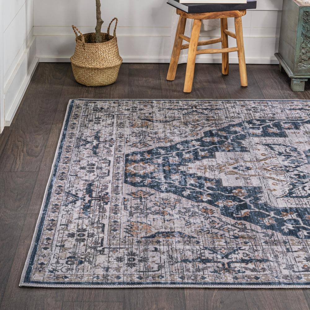 Didim Boho Navy and Light Gray 5x8 Washable Area Rug