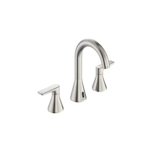 Aspirations 8 in. Wideset Double Handle High-Arc Bathroom Faucet Combo Kit with Push Drain in Brushed Nickel
