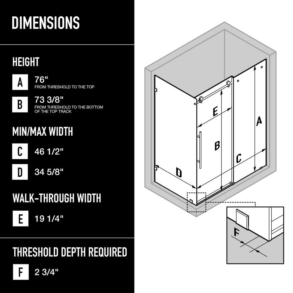Elan E-Class 36'' D x 48'' W x 82'' H Frameless Chrome Shower Enclosure with Clear Glass