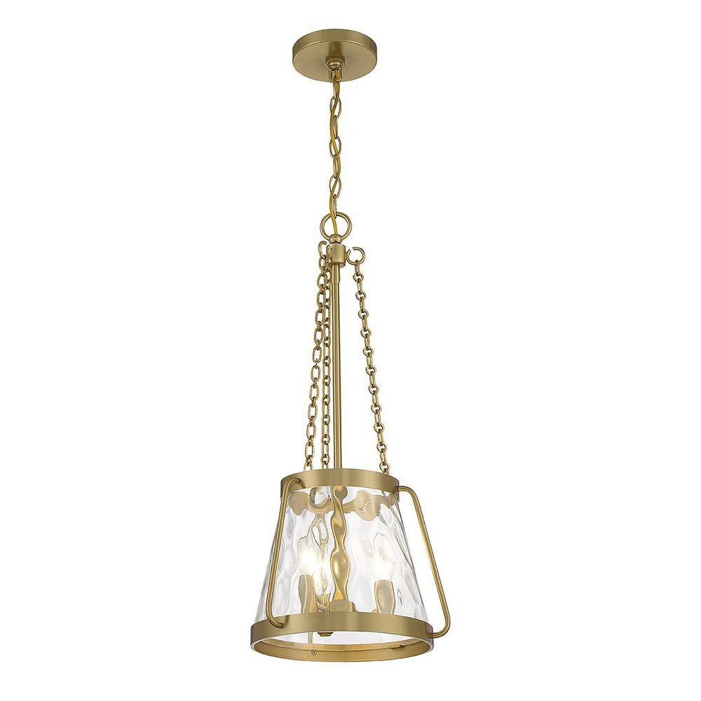 Crawford Warm Brass 3-Light Pendant with Clear Water Glass Shade