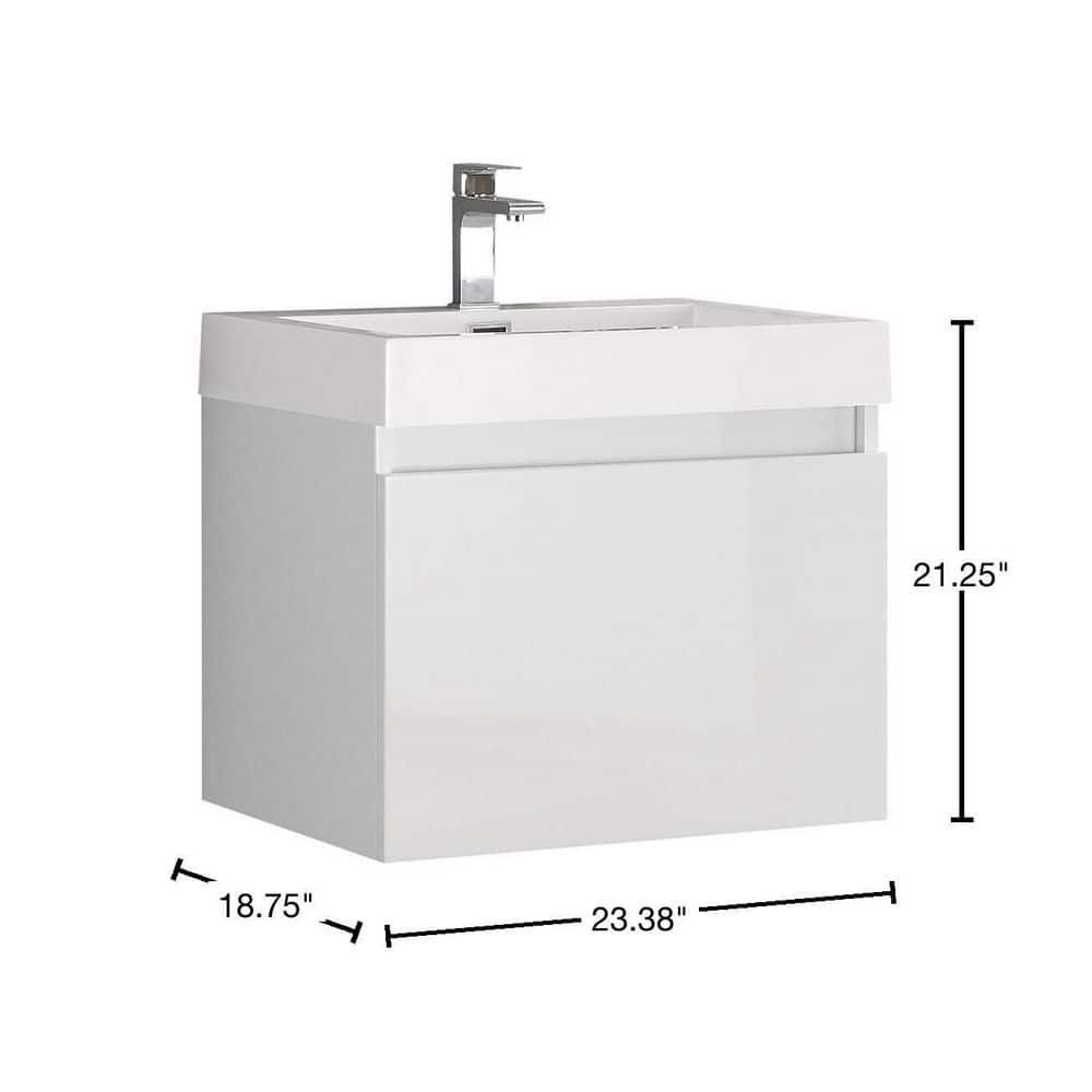 23" Fresca Nano Glossy White Wall-Mount Modern Vanity with Integrated Sink