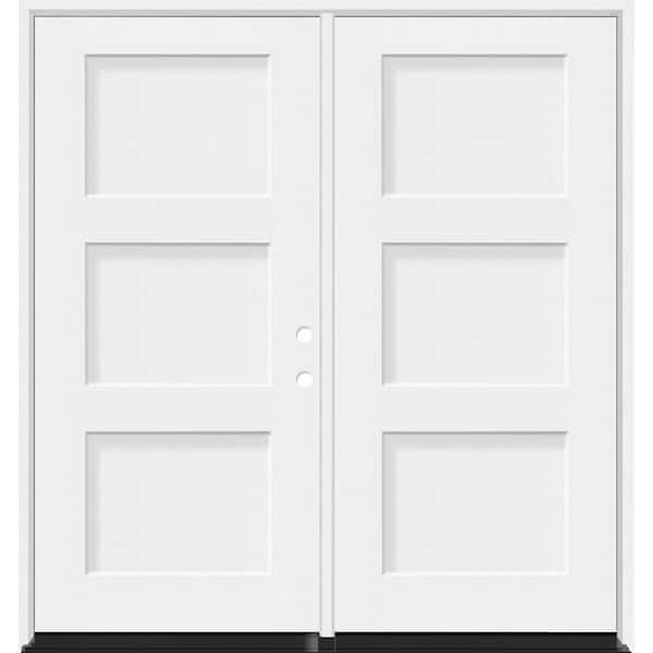 Legacy 72 in. x 80 in. 3P Equal Shaker LHIS Unfinished White Fiberglass Double Prehung Front Door w/4-9/16 Jamb