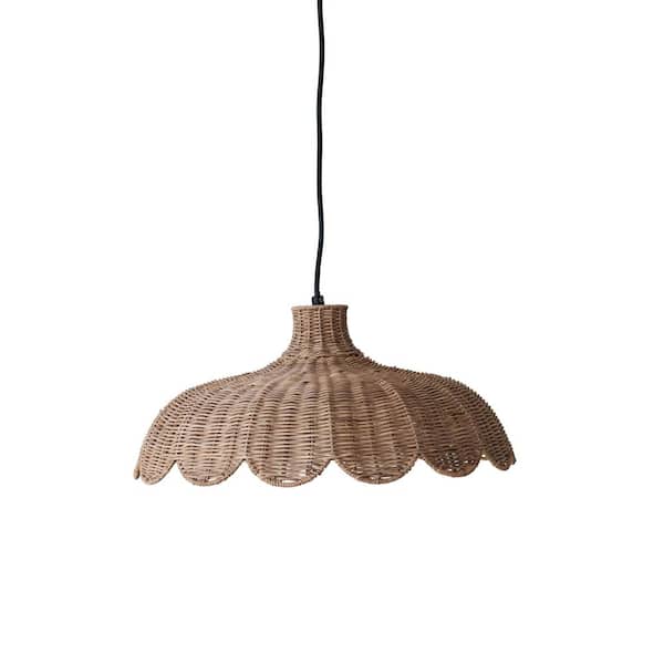 Storied Home 60-Watt 1 Light Natural Scalloped Pendant Light with Hand-Woven Rattan Shade