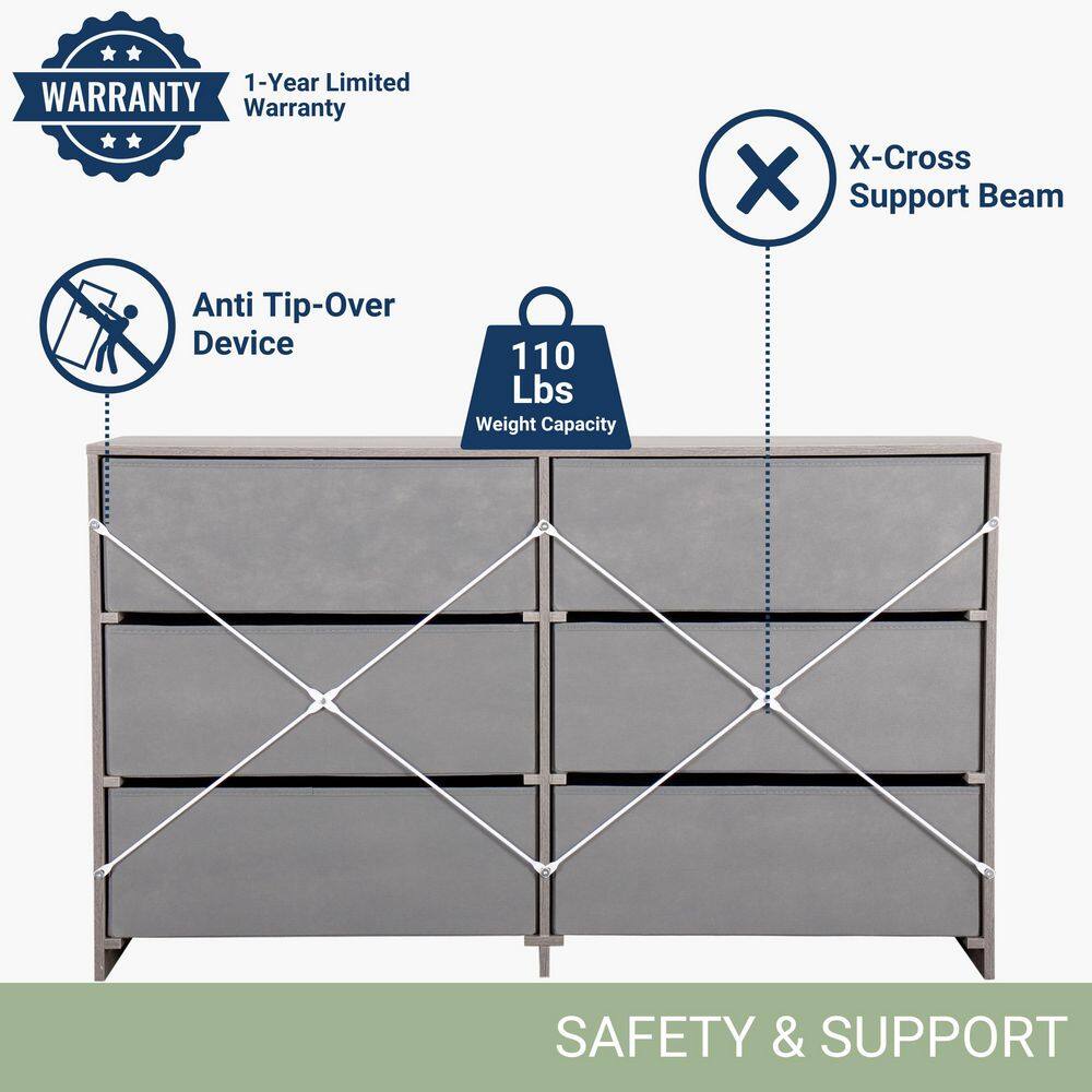 Grey 6-Drawer 44.5 in. Wide Dresser - thumbnail 6