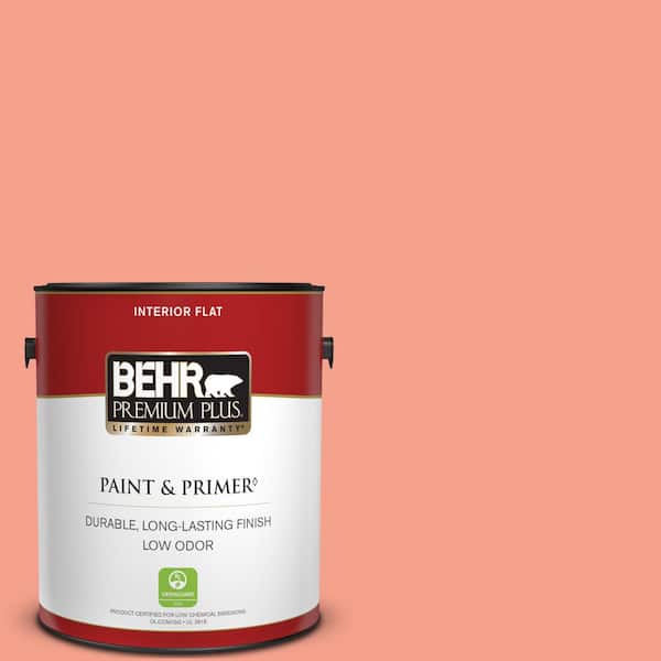 BEHR PREMIUM PLUS 1 gal. Home Decorators Collection #HDC-MD-18 Peach Mimosa Flat Low Odor Interior Paint & Primer