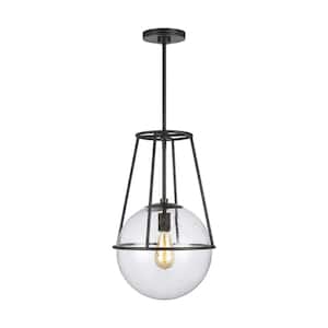 ED Ellen DeGeneres Crafted by Generation Lighting Atlas 12.5 in. W 1-Light Aged Iron Cage with Seeded Glass Orb Pendant