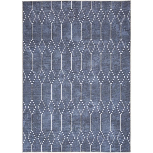 57 Grand Machine Washable Navy 5 ft. x 7 ft. Geometric Contemporary Area Rug