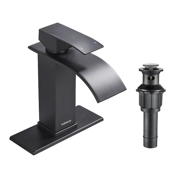 Single Handle Single Hole Bathroom Faucet with Drain Assembly in Black