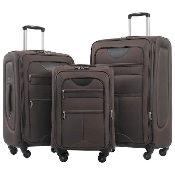 Merax Lightweight 3-Piece Brown Expandable Polyester Softshell Spinner Luggage Set with TSA Lock, 3-Zippered External Pockets