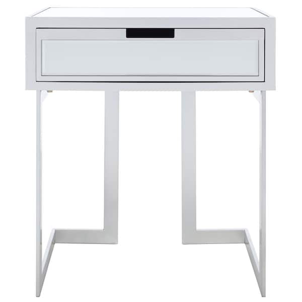 SAFAVIEH Lilo 22.8 in. White Rectangle Wood End Table with Drawers