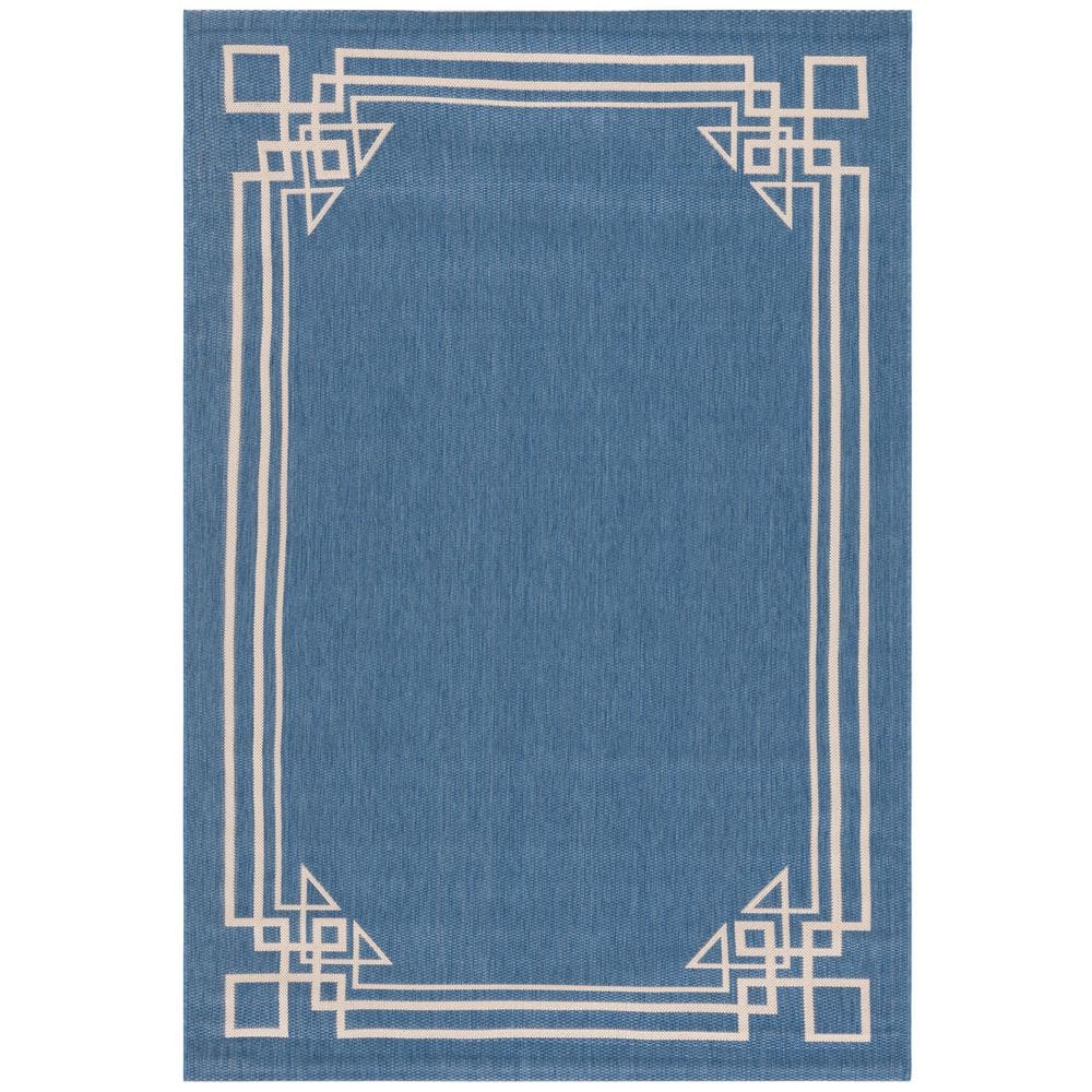 Courtyard Blue/Light Beige 7 ft. x 10 ft. Solid Geometric Border Indoor/Outdoor Area Rug price history on PriceWatchPro