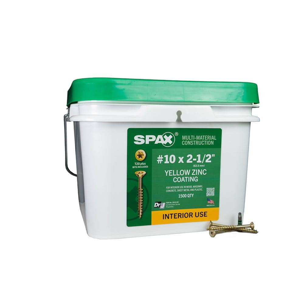 "#10 x 2-1/2 in. Interior Flat Head Wood Screws Construction Framing Torx T-Star Plus (1500 Each) Bulk Pail Bit Included" price history on PriceWatchPro
