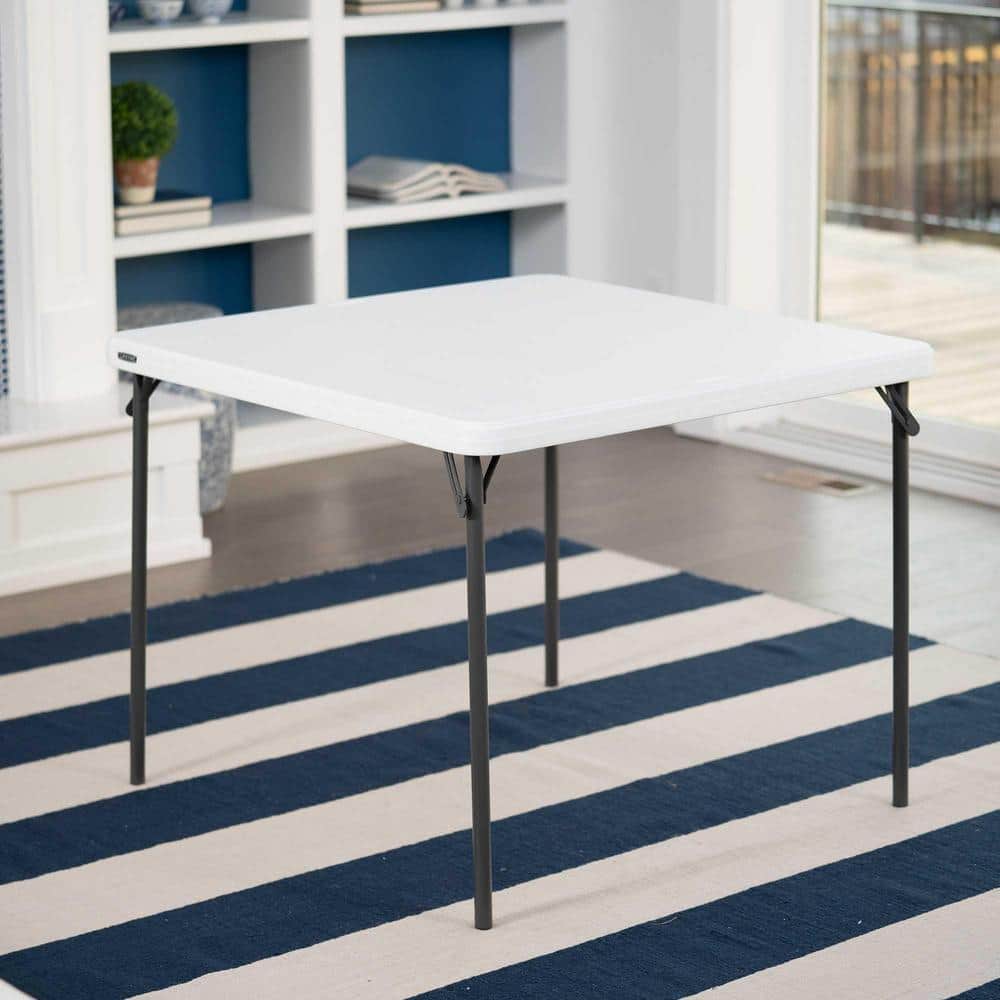 White Granite 37'' Square Folding Table with Powder Coated Legs