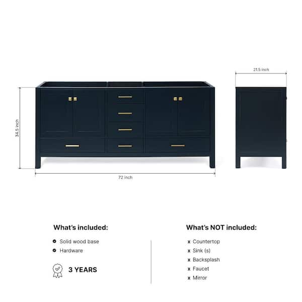 Cambridge 72 in. W x 21.5 in. D x 34.5 in. H Double Freestanding Bath Vanity Cabinet Only in Midnight Blue